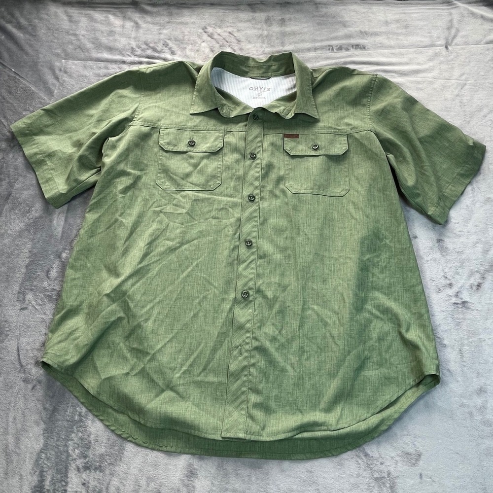 Orvis Mens Green Short Sleeve‎ Button Down Shirt Performance Mesh Yoke XXL